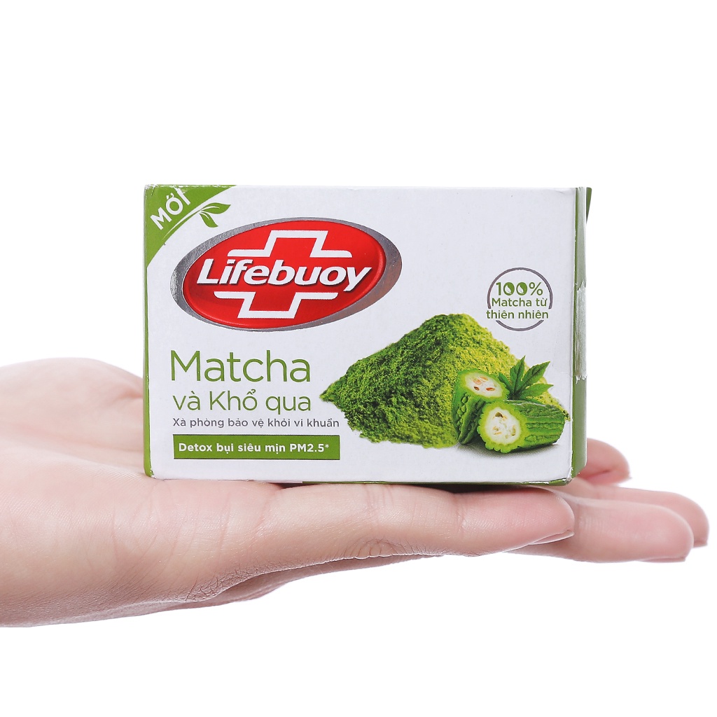 COMBO 5 Xà bông cục Lifebuoy Bảo vệ khỏi vi khuẩn Matcha và Khổ qua (Xanh lá) 90g X5