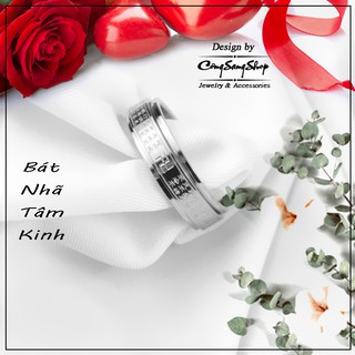 Nhẫn inox bát nhã tâm kinh màu trắng đẹp, không đen, không gỉ - đeo tay vạn sự may