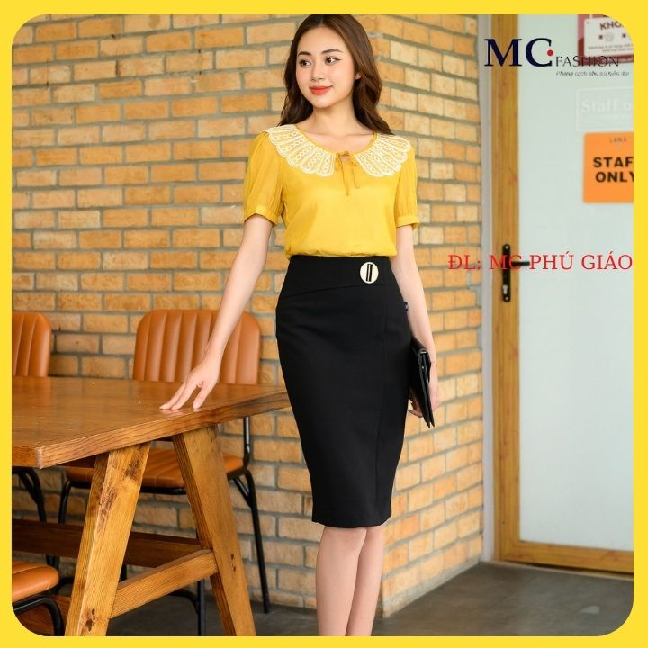 Áo Sơ Mi Kiểu Đẹp Dài Ngắn Trơn Cổ Phối Ren Cao Cấp Công Sở Mc Fashion Màu Kem Màu Vàng TA1062