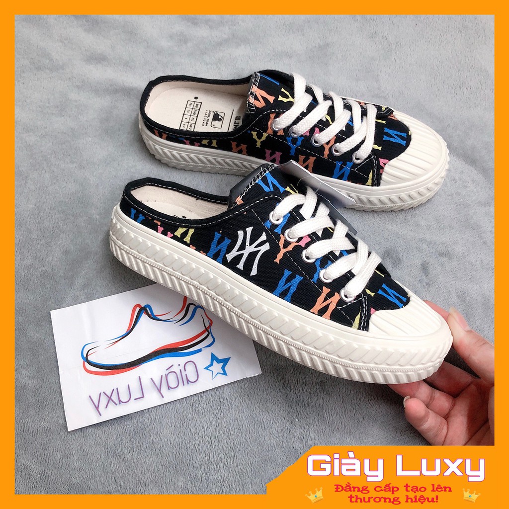 Giày Thể Thao Sneaker Đạp Gót n,y Đen Họa Tiết Cao Cấp - Giày Luxy