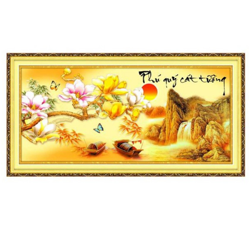 Tranh Đính Đá PHÚ QUÝ CÁT TƯỜNG (ĐÁ AB CAO CẤP). Kích Thước: 1m x 50cm - 1m50 x 75cm