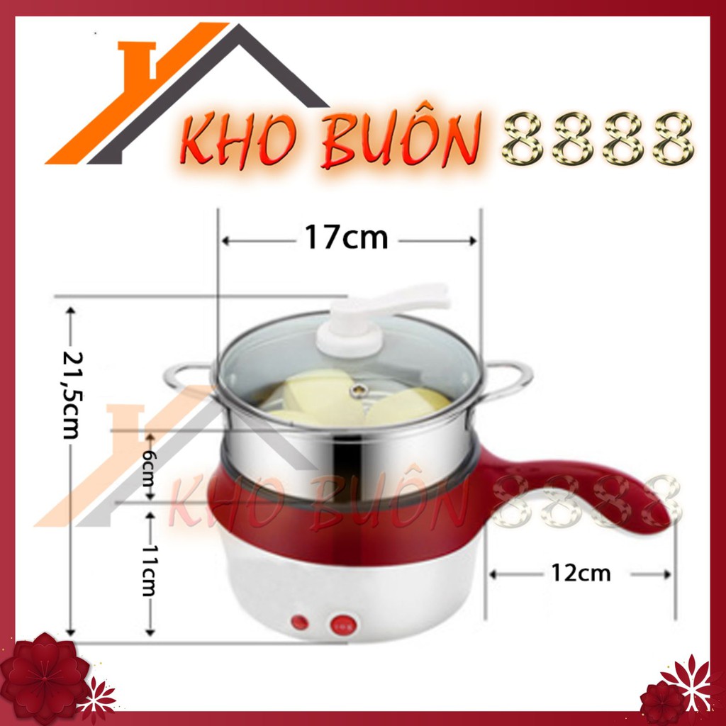 Nồi đa năng cao cấp Nồi lẩu mini chống dính Trưng Hấp Chiên Xào Nấu cơm mì tôm điện 220v có khay hấp