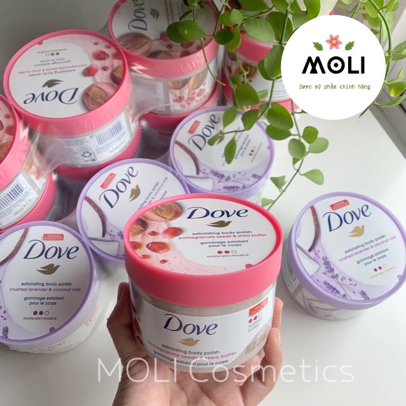 Tẩy Da, Tế Bào Chết Dove Macca, Lựu Đỏ, Lavender 298gr Exfoliating Body - Chăm Sóc Da, Giúp Da Sáng Mịn