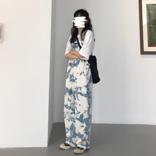 [HeyWorld] Quần Yếm Denim Ống Rộng Nhuộm Màu Bầu Trời Xanh Dương Trắng Phong Cách vintage Thời Trang Thường Ngày Cho Nam Và Nữ