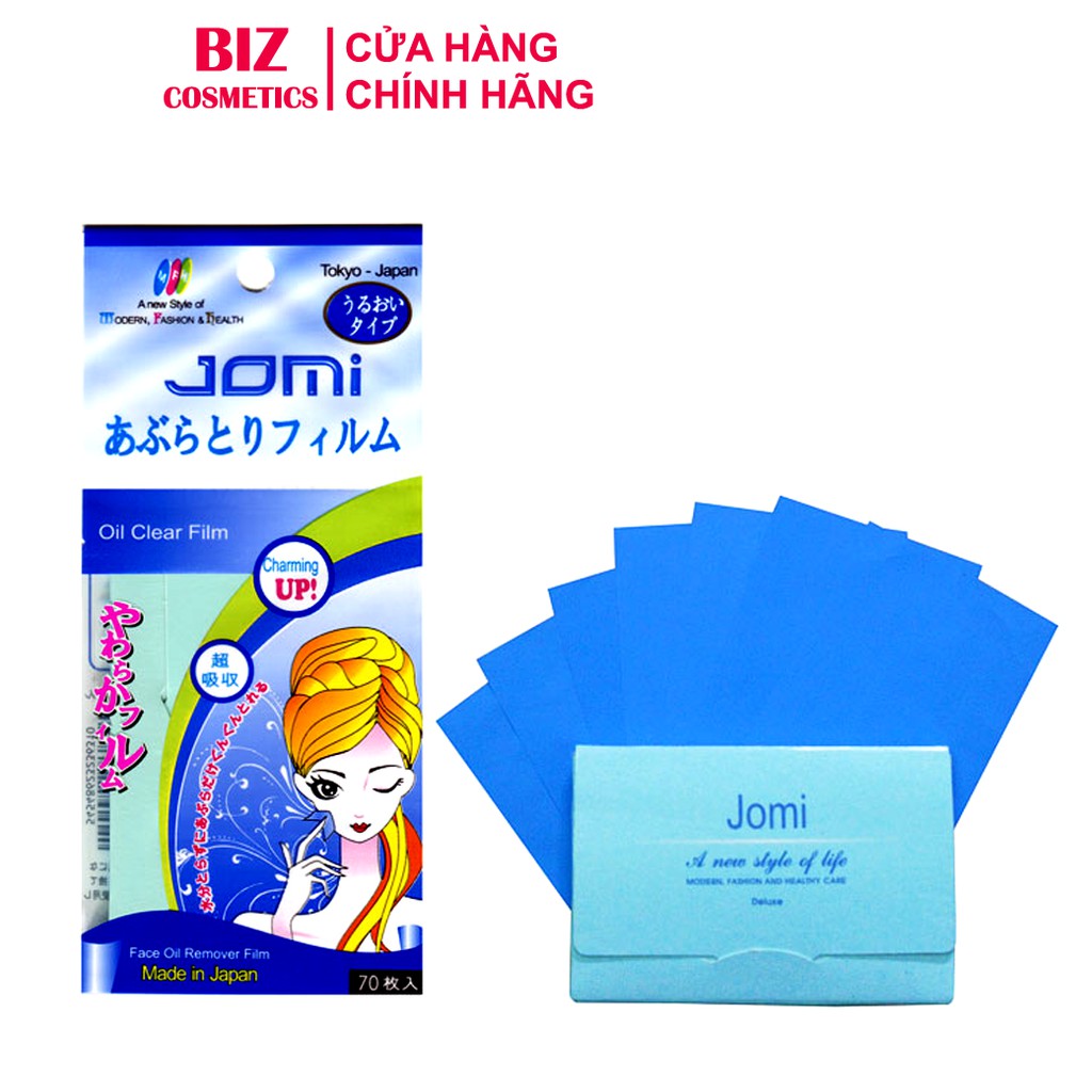 Giấy thấm dầu dạng film Jomi Oil Clear Film 70 tờ phù hợp với mọi loại da nhập khẩu chính hãng Nhật Bản