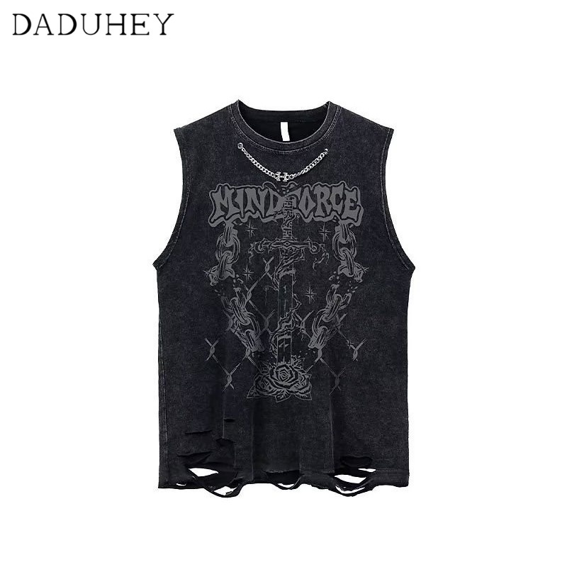 Áo thun ba lỗ Daduhey in chữ thập phong cách Mỹ thời trang mùa hè cho nam