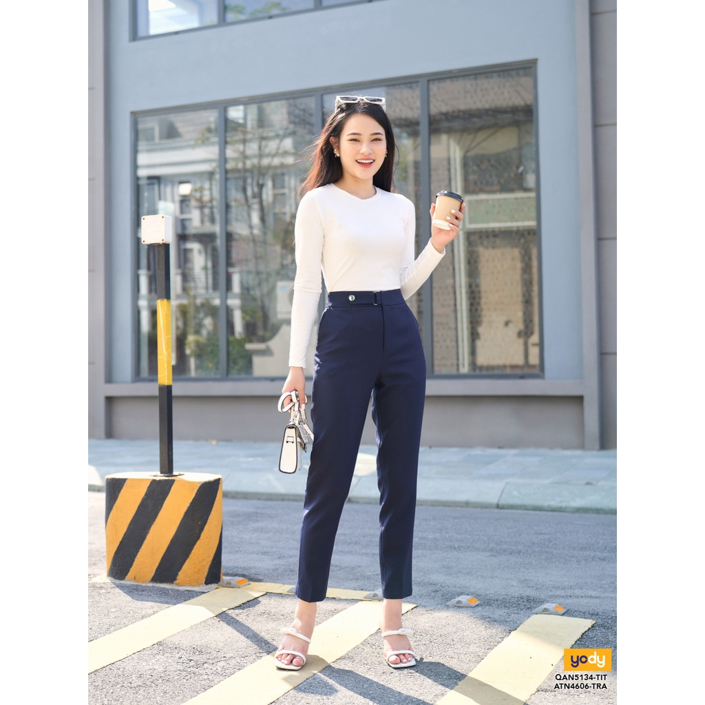 Quần baggy nữ YODY công sở co giãn cạp cao mềm nhẹ  - QAN5134