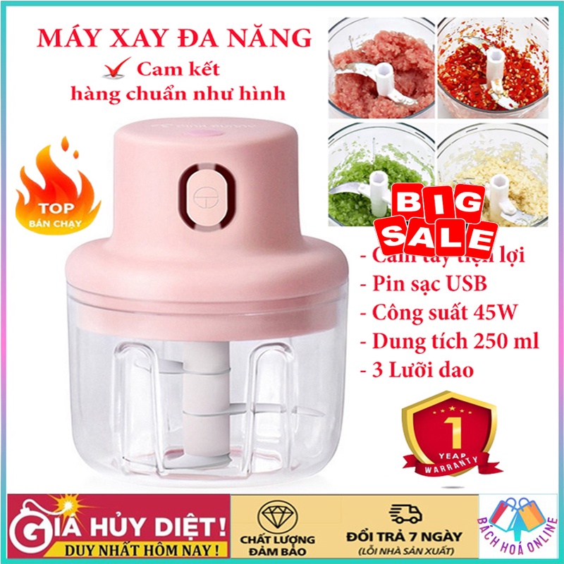 Máy xay đa năng mini cầm tay có sạc USB, xay thịt, xay tỏi ớt, đồ ăn dặm... Máy xay mini