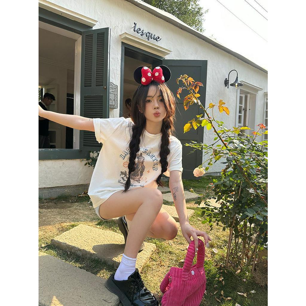 Áo Thun Cotton Dáng Rộng Ngắn Tay In Hoạt Hình Thời Trang Mùa Hè Cá Tính 6308