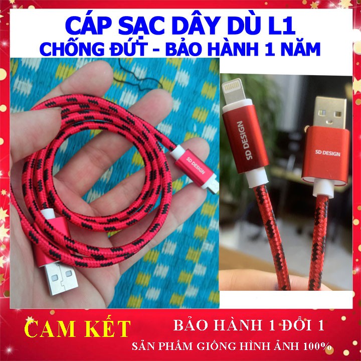 [Mua lẻ rẻ như sỉ] Dây sạc điện thoại L1 chính hãng SD Design, cáp dù chống đứt, xạc ổn định, không hại pin, bảo hành