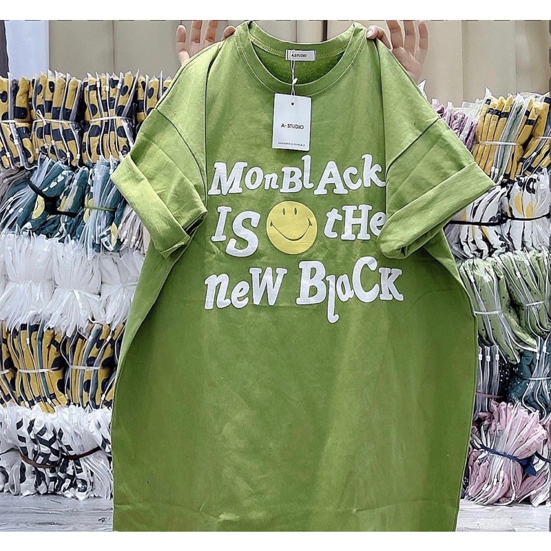 [ Rẻ vô địch ] Áo thun cotton tay lỡ dáng rộng unisex - Mon black