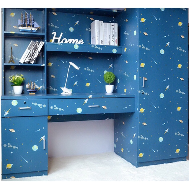 DECAL 1m Giấy dán tường khổ rộng 45cm ( có sẵn keo ) - VŨ TRỤ XANH ELL069