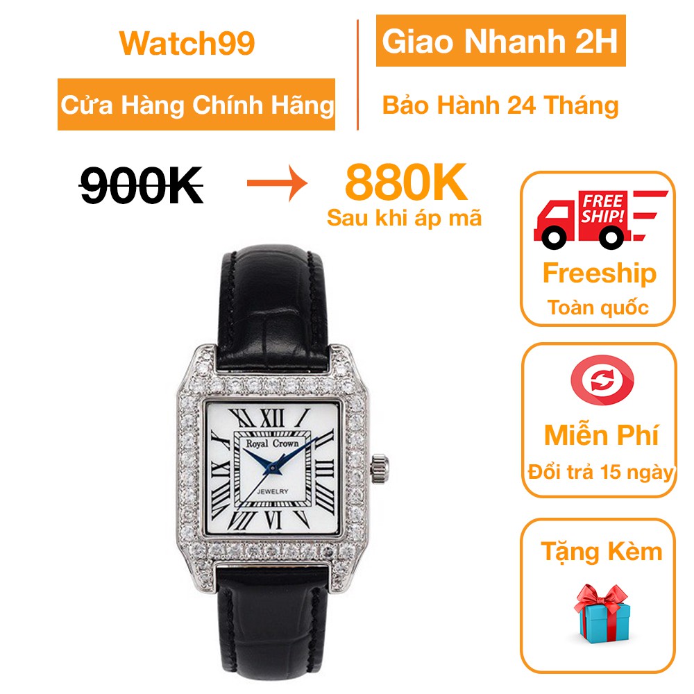 Đồng Hồ Nữ Chính Hãng Dây Da Royal Crown 6104 Chống Nước Chống Xước
