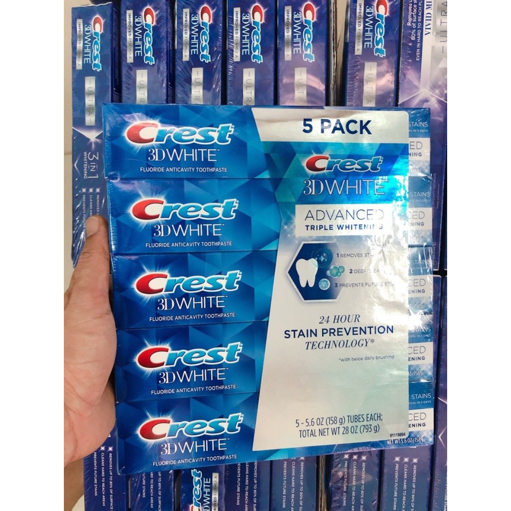 Kem đánh răng Crest 3D White Advance Triple Whitening mẫu mới Mỹ CHÍNH HÃNG