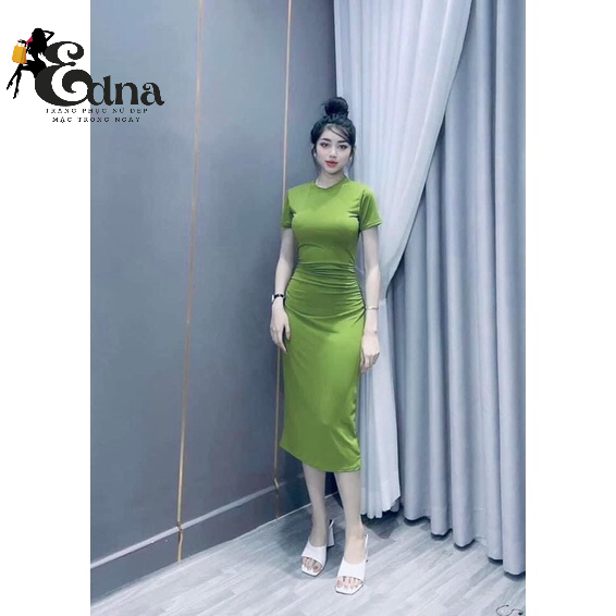 Đầm body đẹp,đầm body thun lụa cotton lạnh nhún eo EDNA OOTD