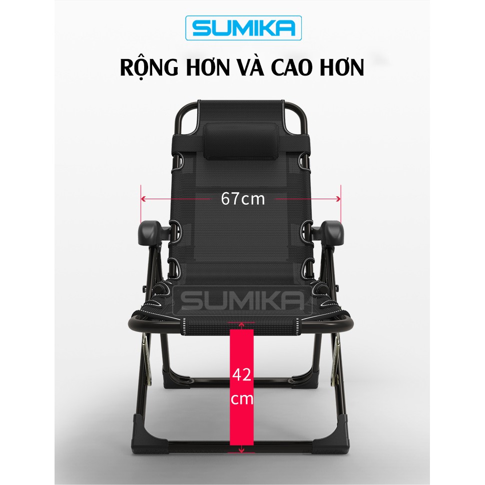 Ghế gấp xếp thư giãn đa năng cao cấp Sumika 168 (tặng khay để ly) [bảo hành lưới 1 năm, bảo hành khung 3 năm],ghế bố