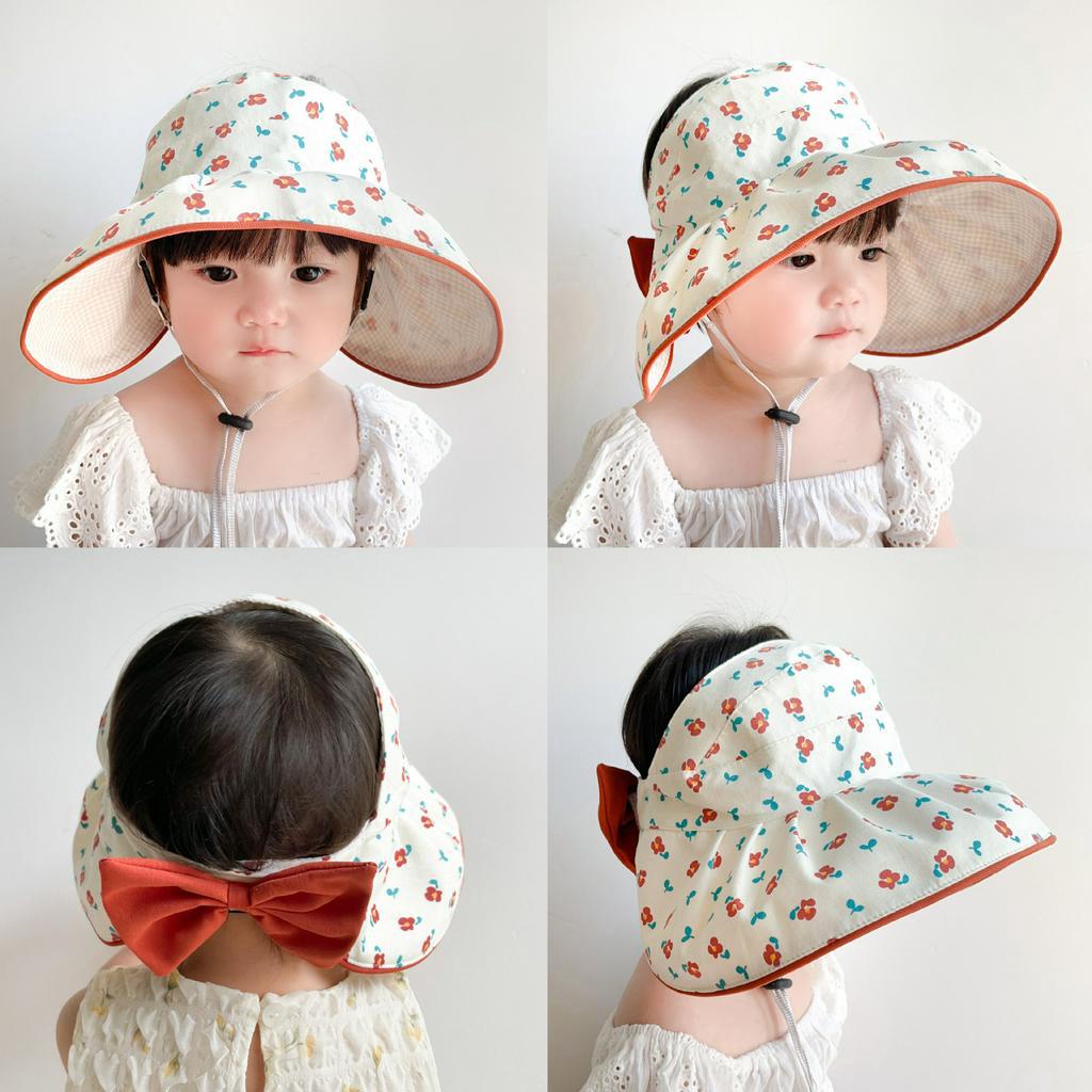 Mũ Chống Nắng Vải Cotton Đính Nơ Chống Tia Cực Tím Thời Trang Mùa Hè Cho Bé Gái