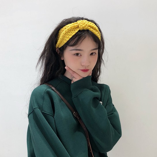 Băng đô dệt kim thắt nơ màu trơn ấm áp mùa thu đông phong cách Hàn Quốc sang trọng dễ phối đồ