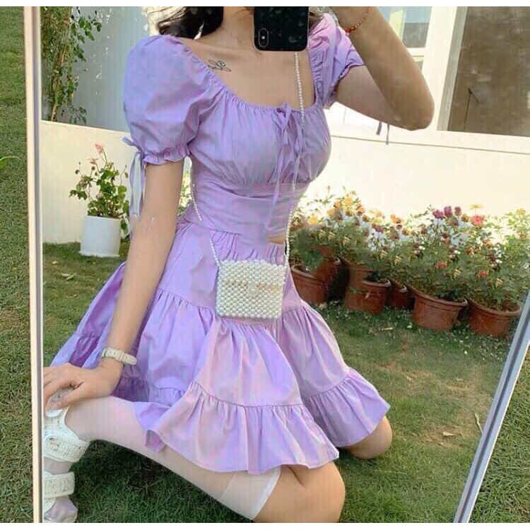 Sét Aó Nhún Bèo Kèm Chân Váy ( Chất Liệu Kate Lụa) Thời Trang Nữ KEMPK | BigBuy360 - bigbuy360.vn