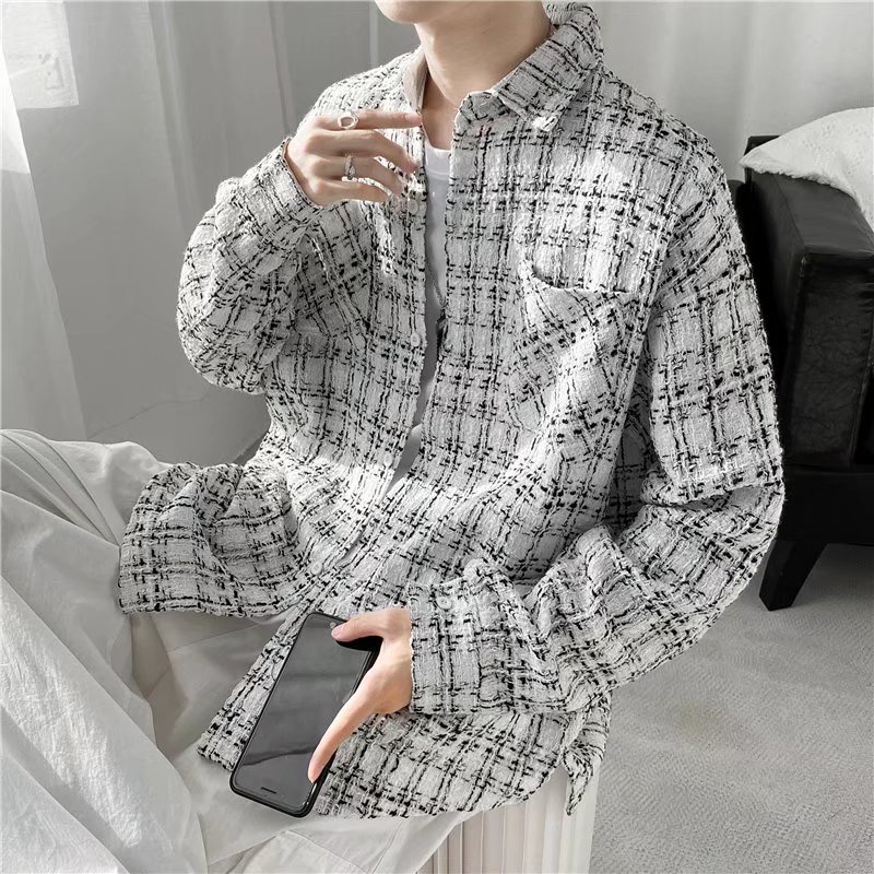 Áo Khoác Sơ Mi Len Mỏng Sọc Ca Rô Phong Cách harajuku Đường Phố Cá Tính Dành Cho Nam