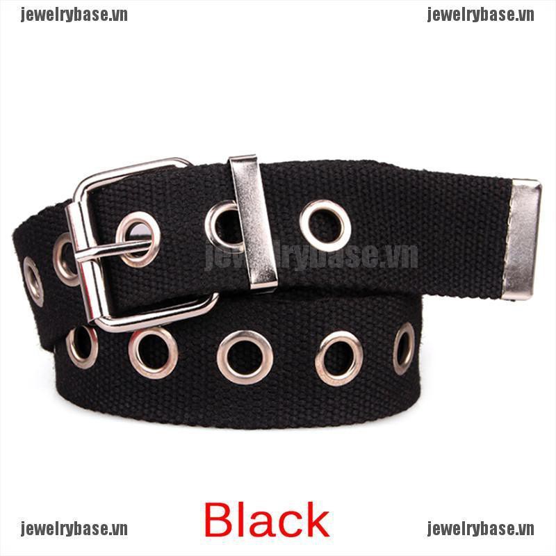 [Base] Women Belts Studded Grommet Holes Single Pin Buckle Canvas Belt Waistband Nylon [VN]