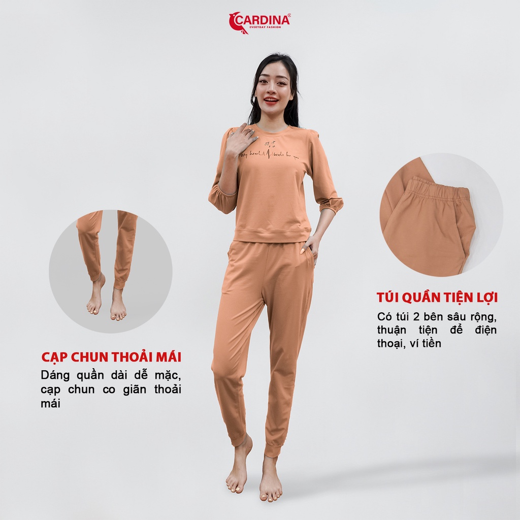 Đồ Bộ Nữ 𝐂𝐀𝐑𝐃𝐈𝐍𝐀 Quần Dài Tay Lỡ Bo Chun Chất Cotton Cao Cấp Năng Động Tôn Vóc Dáng 2BT05