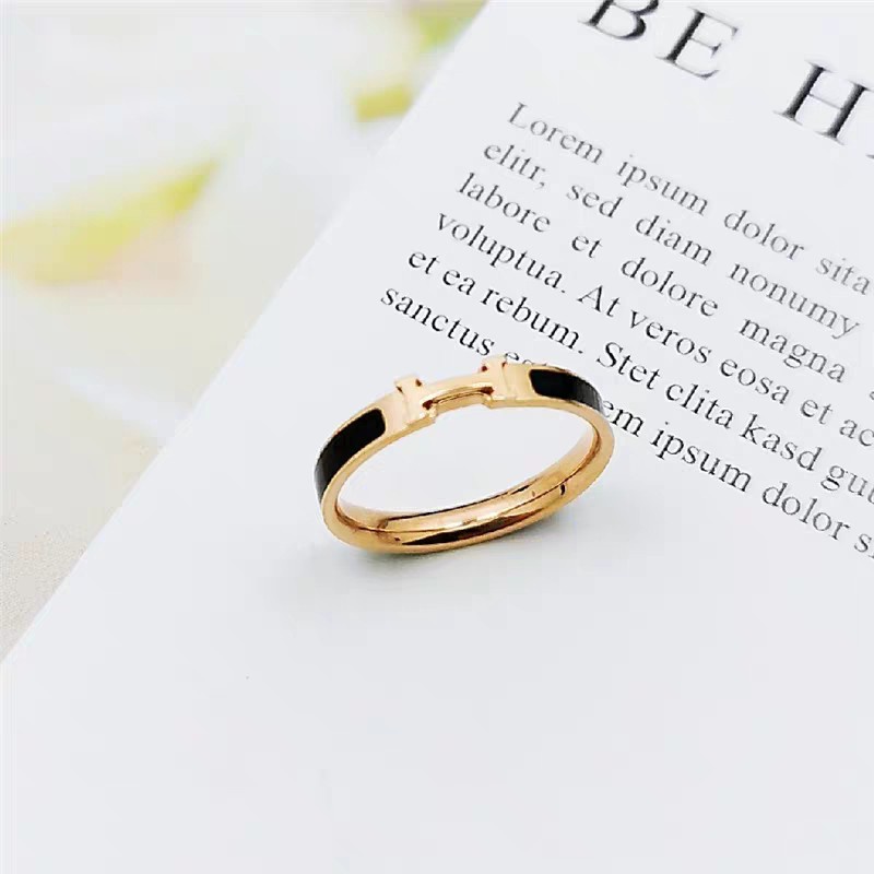 Nhẫn Thép Titan Hình Chữ H Thời Trang | Nhẫn Thép Không Gỉ Khắc Chữ Màu Vàng Hồng Dễ Phối Đồ