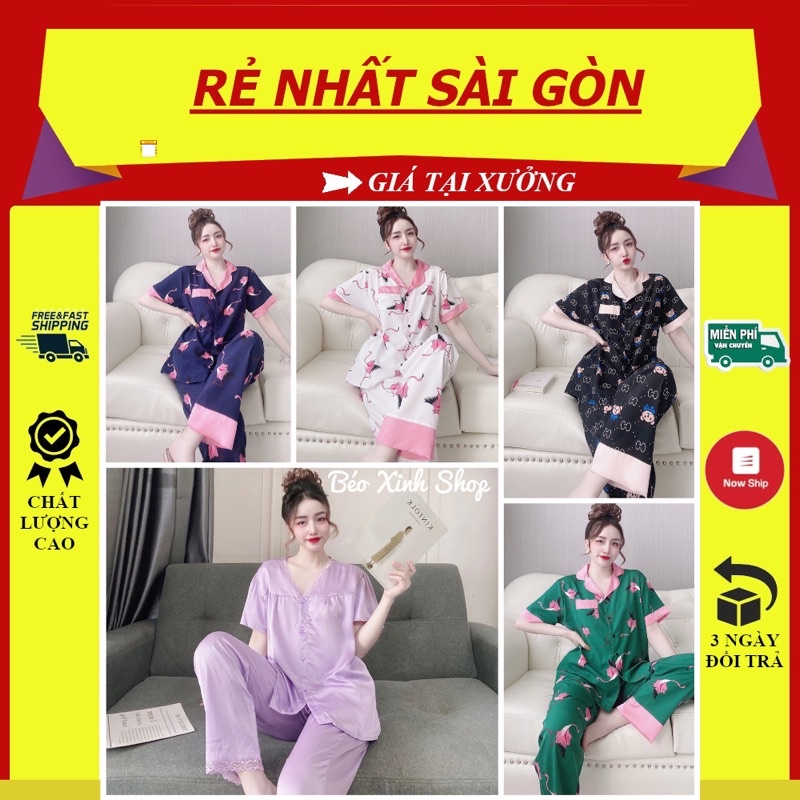 [FREESHIP]Đồ  Ngủ Pyjama   Bigize  Dài  50-100kg Bigsize Cao Cấp Kiểu Dáng Đẹp Vải Satin Lạnh Mặc Cực Thích