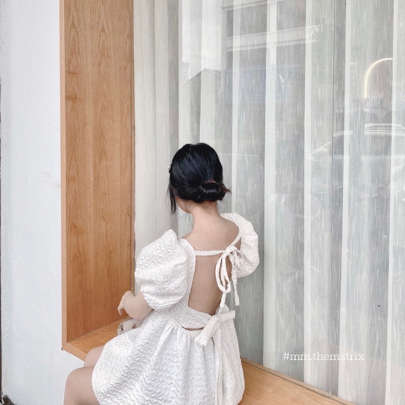 Áo váy xốp tay bồng lưng nơ - Jennie dress kèm ảnh thật