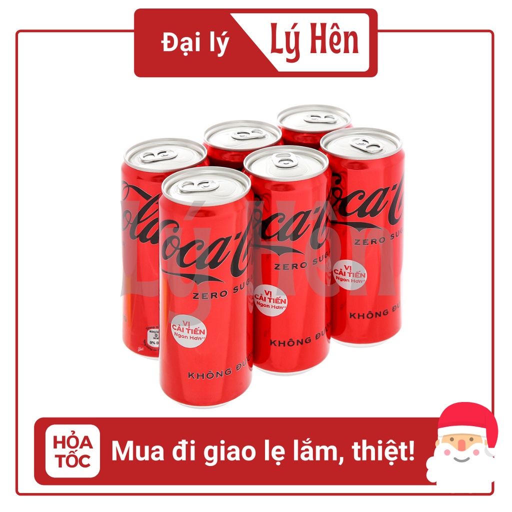 Lốc 6 Lon Nước Ngọt Có Gas Coca Cola Zero Không Đường Soft Drink Lon 330ml Date Luôn Mới