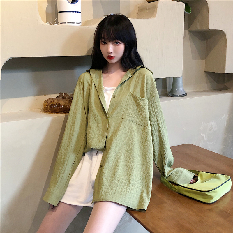 SUXI Áo Sơ Mi Tay Dài Thiết Kế Màu Trơn Phong Cách Retro Dành Cho Nữ