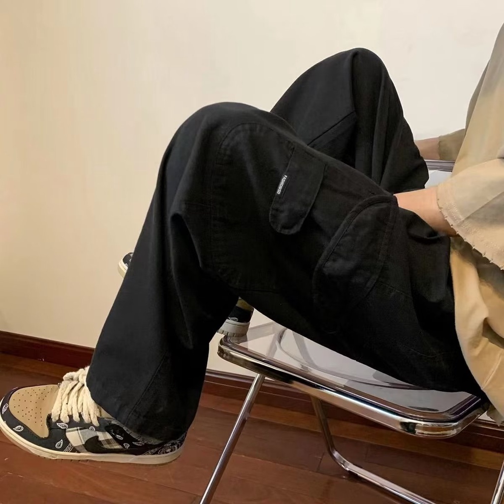 Quần Dài Ống Rộng Màu Trơn Đơn Giản Phong Cách Đường Phố Nhật Bản Mới Cho Nam