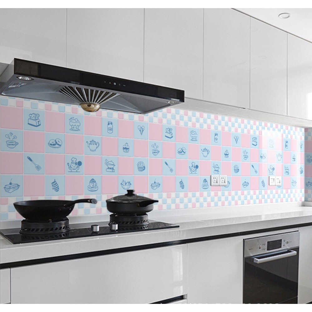 1M Giấy dán bếp khổ rộng 60cm ( có sẵn keo ) - bánh kem ô xanh hồng