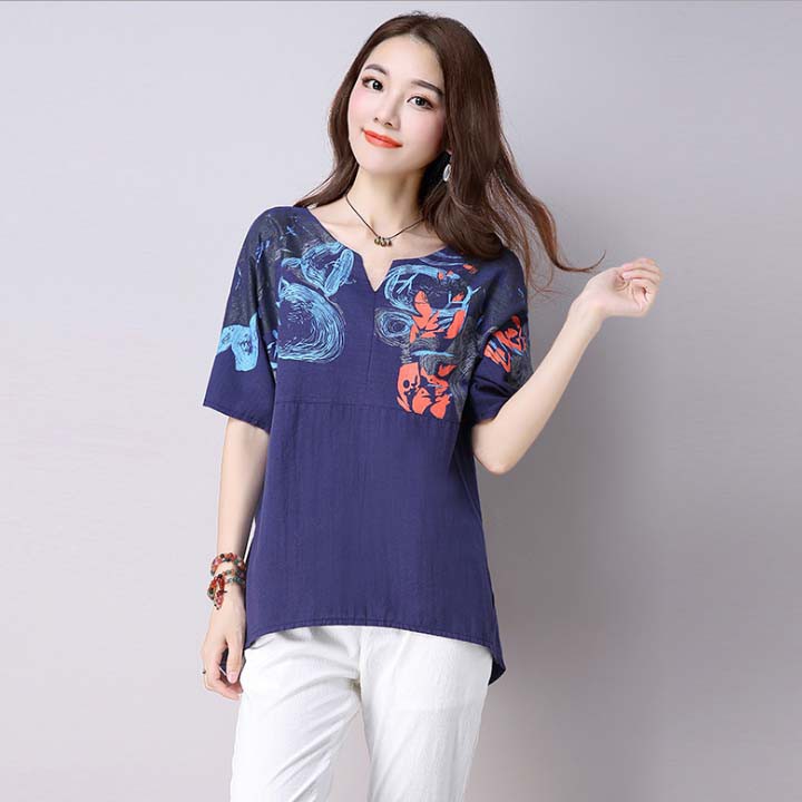 Áo sơ mi kiểu nữ đẹp sang trọng họa tiết lạ đơn giản dành mẹ có size từ 45 đến 75kg