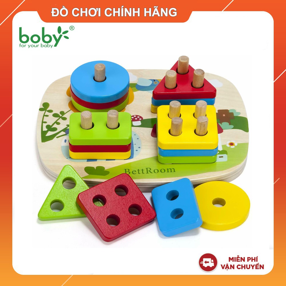 Đồ chơi gỗ Montessori chính hãng - Bộ thả hình 4 trụ Boby/Bettroom
