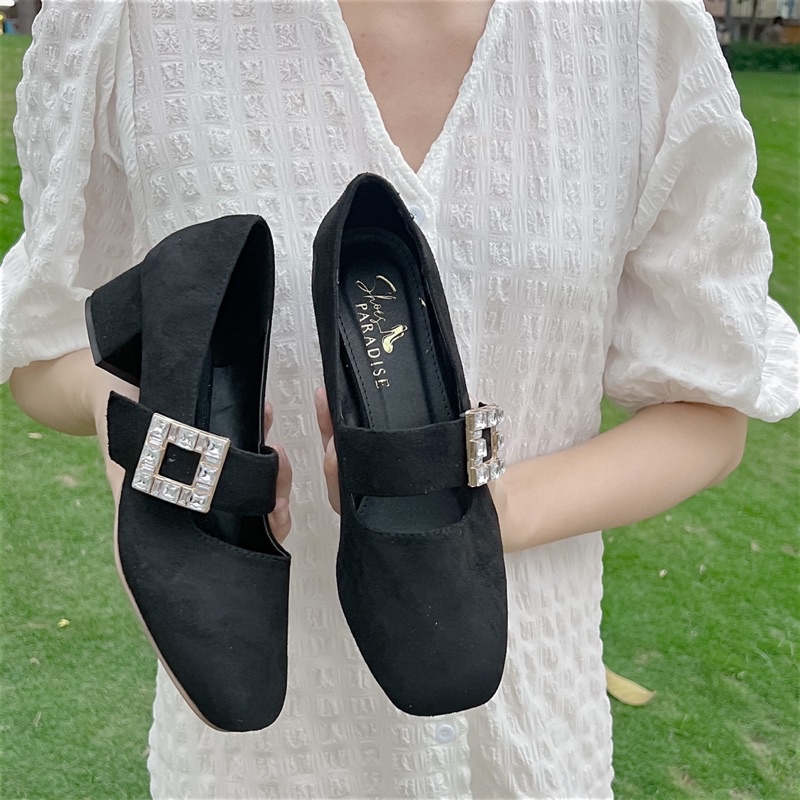 Giày cao gót bít mũi khoá đá mũi vuông đế vuông cao gót 4f thời trang Shoes Paradise L058