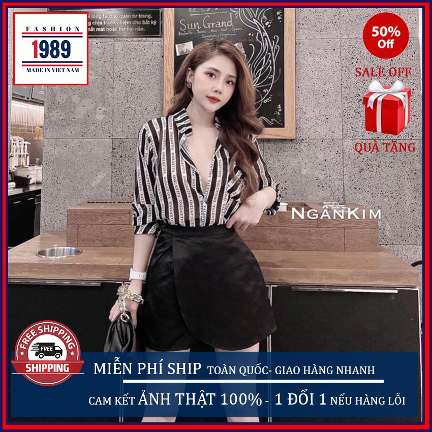 (Hàng Mới Về) Áo Sơ Mi Kẻ Dọc Chữ Nữ, ÁoSơ Mi HÀN QUỐC, Áo Sơ Mi Mữ Áo Sơ Mi Thời Trang Cao Cấp 1989