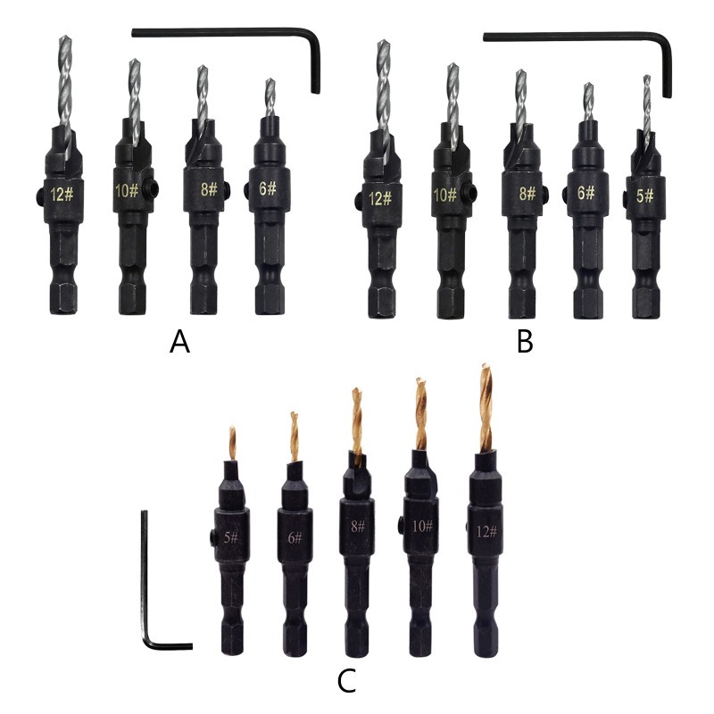 UKI  #5 #6 #8 #10 #12 HSS Countersink Drill Bit Set Hex Shank Drilling Pilot Screw Holes Woodworking Carpentry Tool