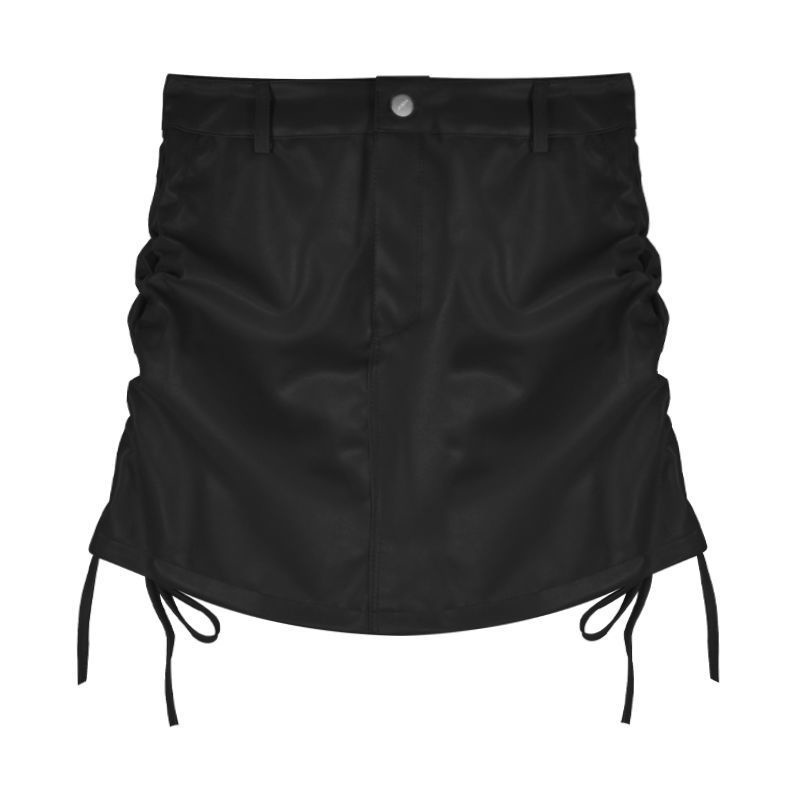 Chân Váy Da PU Lưng Cao Phối Dây Rút Thời Trang Mùa Hè 2022 Dành Cho Nữ