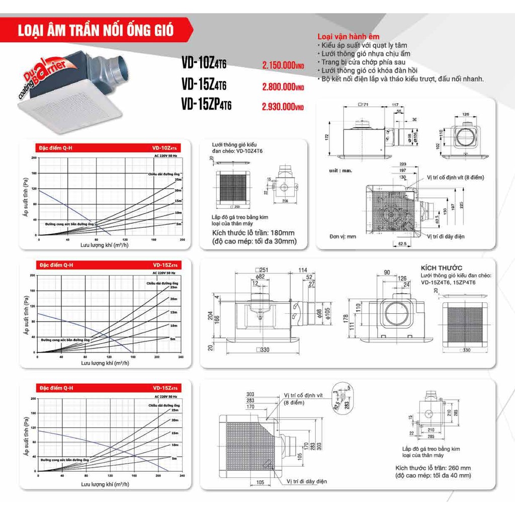 Quạt hút âm trần nối ống gió Mitsubishi VD-10Z4T6 9W Made in ThaiLand