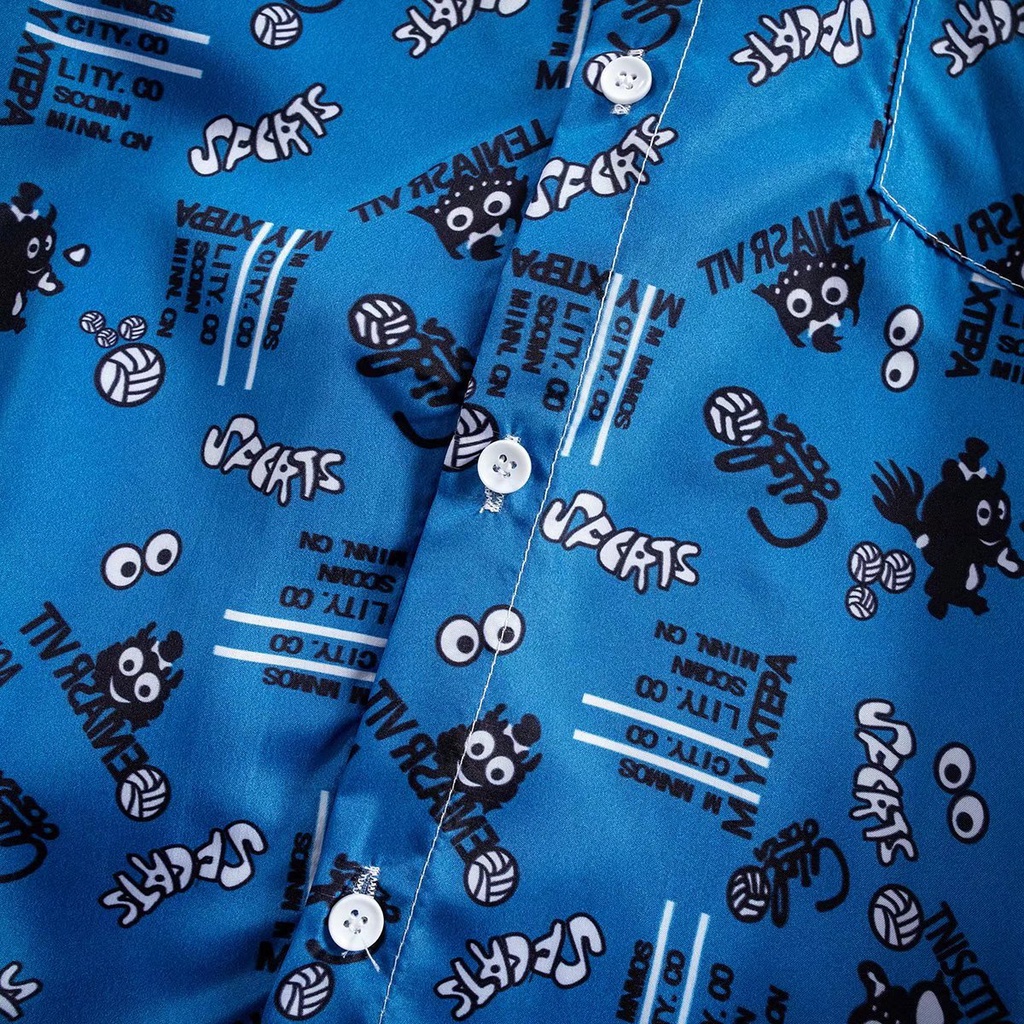 Áo Sơ Mi Tay Ngắn Dáng Rộng Thoáng Khí In Họa Tiết Hoạt Hình Vui Nhộn Thời Trang Mùa Hè Hàn Quốc Cho Nam 2022