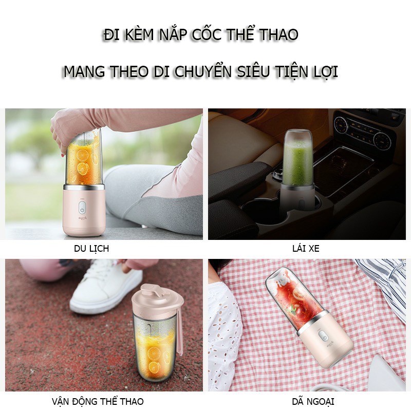 Máy xay sinh tố cầm tay mini Deerma NU05 Hồng 2 lưỡi xay công suất mạnh, Máy xay ép hoa quả VT268