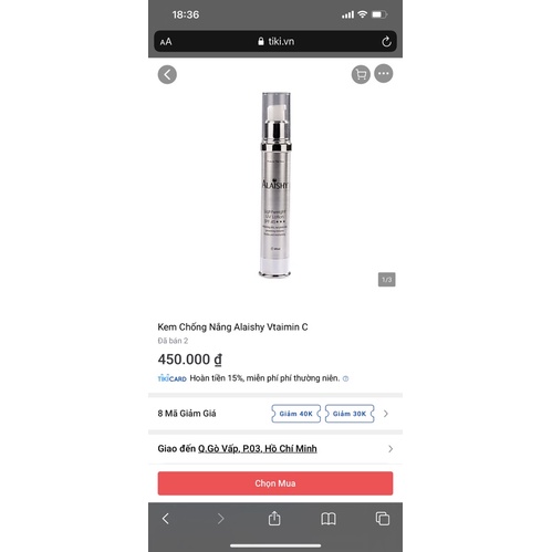 Kem chống nắng Vitamin C nâng tone Spf 45+ PA+++