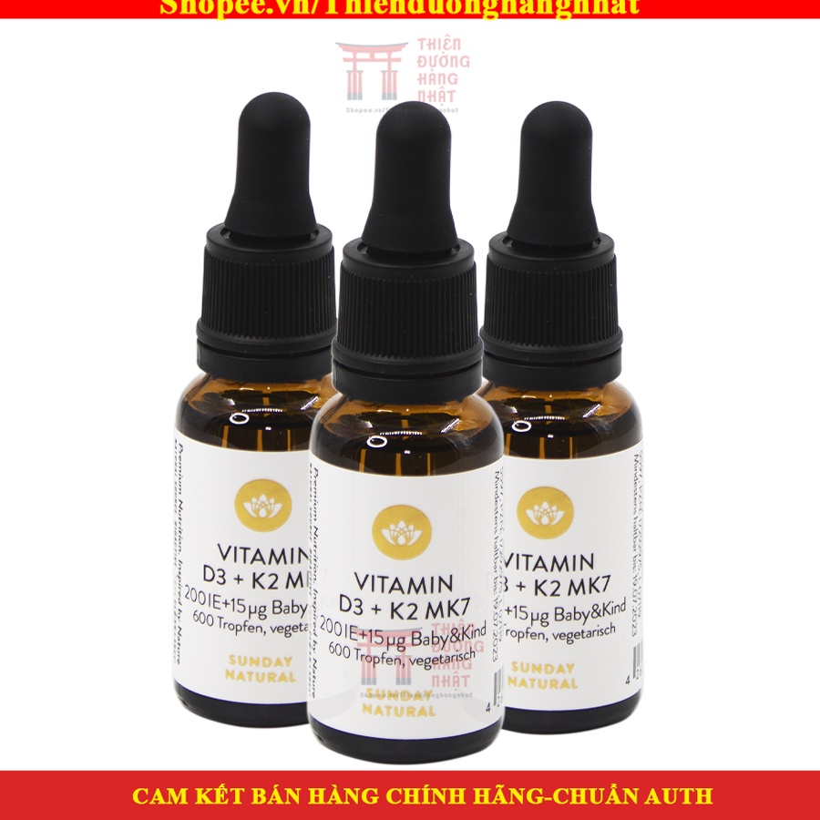 Vitamin D3 K2 Mk7 Sunday Natural Đức, vitamin cho bé 20ml [Date 2/2024]