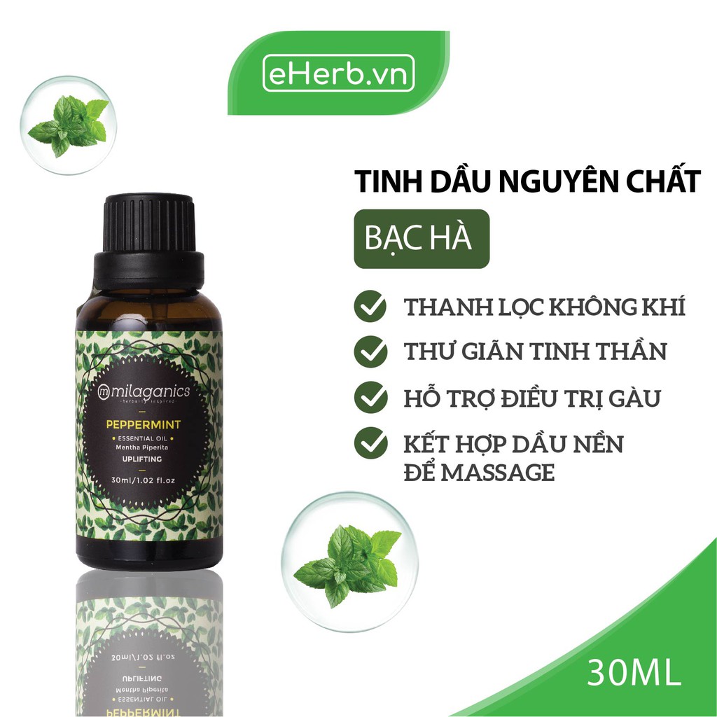 Tinh Dầu Bạc Hà Nguyên Chất Giúp Đuổi Muỗi, Thơm Phòng, Giảm Stress MILAGANICS 30ml (Chai)