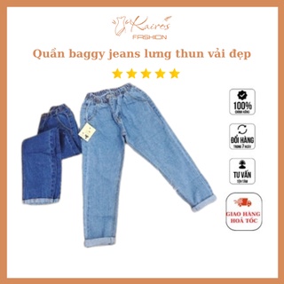 Quần baggy jeans lưng thun trơn Hàn Quốc, Quần baggy bò cạp chun cạp cao Kairos Store
