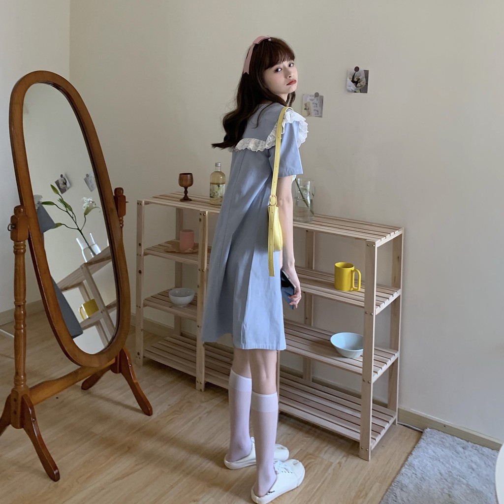 Xiaozhainv Đầm tay ngắn thiết kế dáng rộng phong cách thời trang Hàn Quốc cho nữ | BigBuy360 - bigbuy360.vn