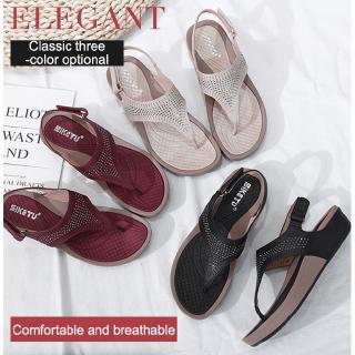 Dép Sandal Đế Xuồng Quai Dán Đính Đá Thời Trang Cho Nữ