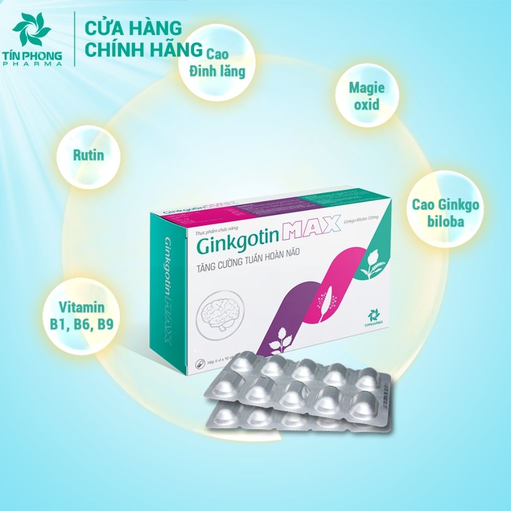 Tăng Cường Tuần Hoàn Não Ginkgotin Max Giúp Lưu Thông Máu, Cải Thiện Chức Năng Não Bộ Hộp 50 Viên TTP001