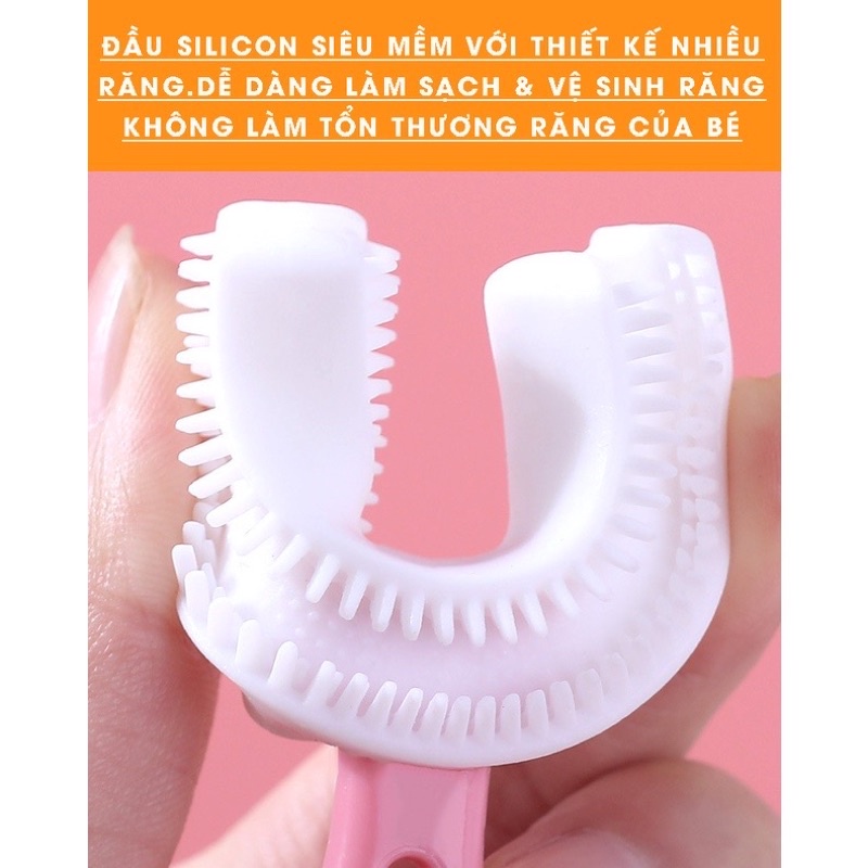 Bàn chải đánh răng chữ U dành cho các các bé từ 2 tuổi - 9 tuổi, Bàn chải chữ U silicon siêu mềm an toàn cho bé sử dụng
